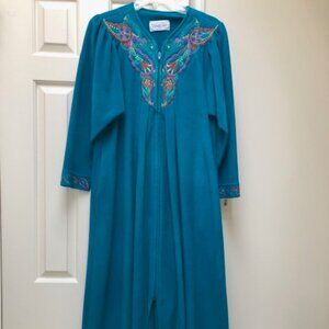 Vanity Fair Zip Up Deep Aqua Full Length Velour Robe Size S